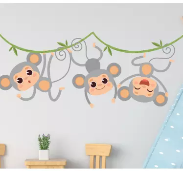 Three hanging monkeys wild animal sticker - TenStickers