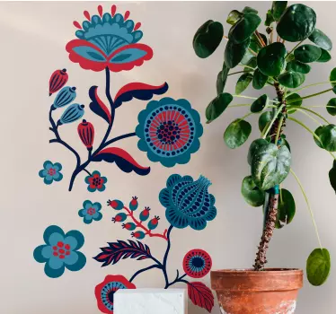 Traditional colorful polish folk art pattern wallpaper sticker - TenStickers