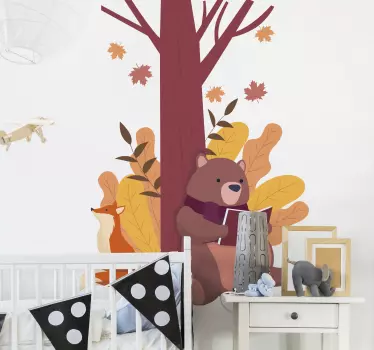 Tree with animals illustration wall art decal - TenStickers