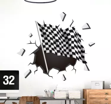 trompe l'oeil racing flag visual effects wall decal - TenStickers