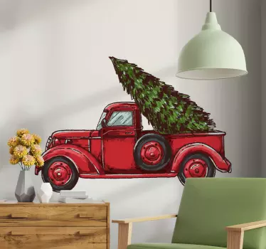 Truck carrying Christmas tree christmas wall sticker - TenStickers