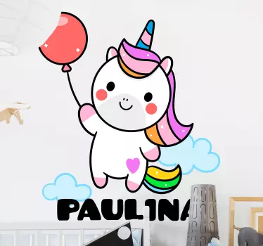 Unicorn holding balloon wall sticker for kids - TenStickers