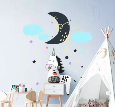 unicorn with clouds and moon nordic style baby wall sticker - TenStickers