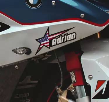United States flag with custom name motorcycle sticker - TenStickers