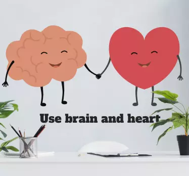 Use brain and heart inspirational quote stickers - TenStickers