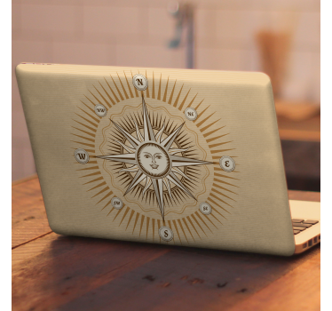 Vintage compass rose wind laptop sticker - TenStickers