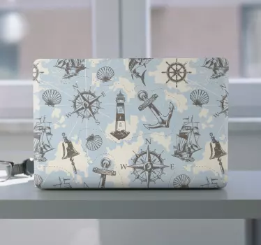 Vintage nautical pattern laptop sticker - TenStickers