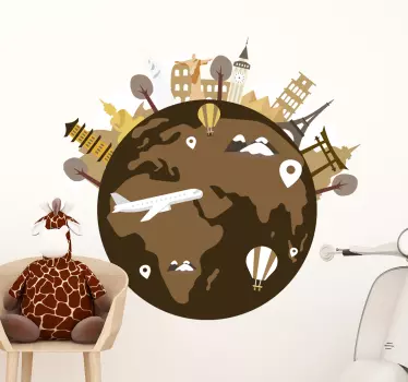 Vintage world map illustration wall art - TenStickers