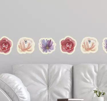 Wall border sticker floral watercolor design - TenStickers