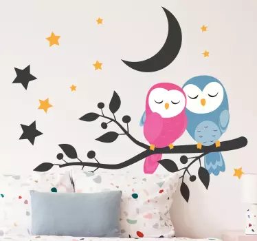 Wall sticker for kids cute owls night scene - TenStickers