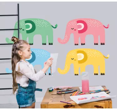 Wall sticker for kids playful colorful elephants - TenStickers