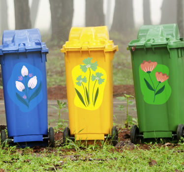 Waste container with flower stikcer - TenStickers