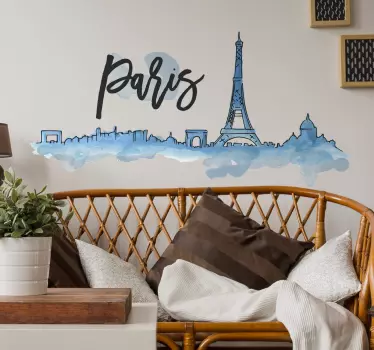 Watercolor Paris city skyline silhouette wall sticker - TenStickers