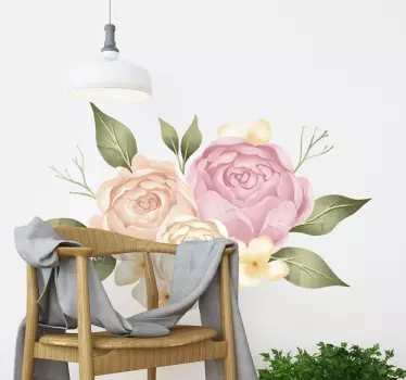 Watercolor peony flower wall sticker - TenStickers