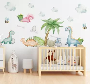 Cute Watercolour Dinosaurs Children's Room Wall Decals - TenStickers