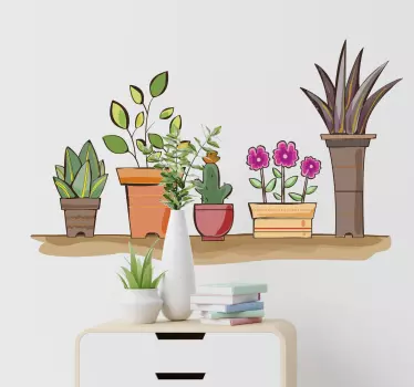 Watercolour shelves with plants flower wall decal - TenStickers