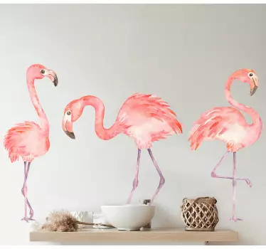 Watercolour three flamingos bird sticker - TenStickers