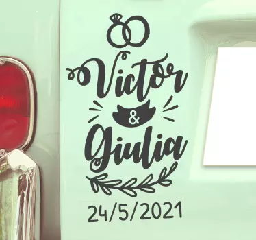 Wedding car ornaments name and date wedding sticker - TenStickers