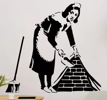 woman cleaning banksy vinyl art - TenStickers