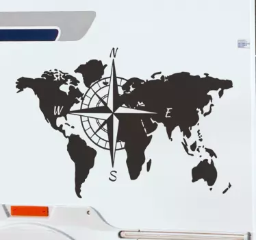 World map and compass caravan decal - TenStickers