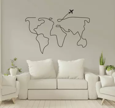 Plane world map wall sticker - TenStickers