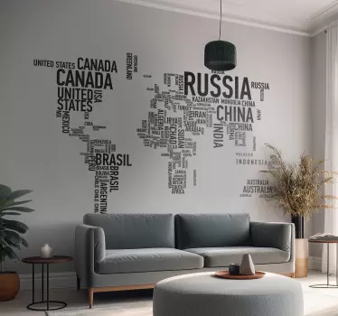 Text world map wall sticker - TenStickers