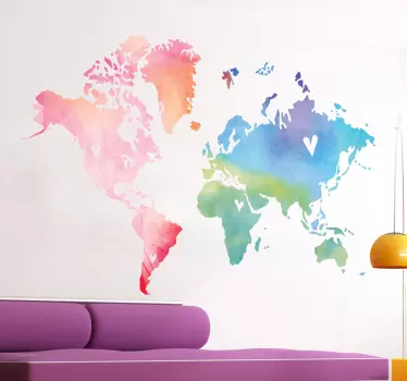 Watercolour world map wall sticker - TenStickers