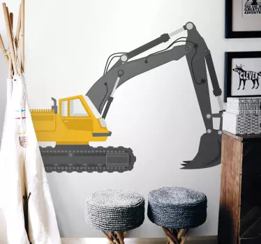 Yellow excavator drawing illustration wall art - TenStickers