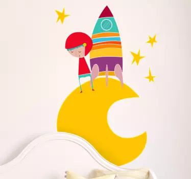 Yellow Moon Astronaut Wall Sticker - TenStickers