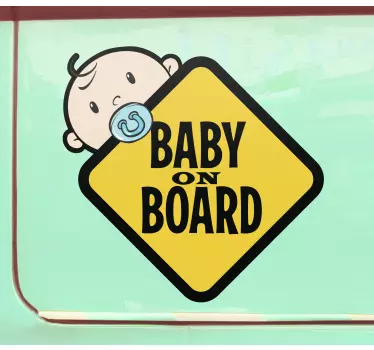 Yellow sign with cute baby on board sticker - TenStickers