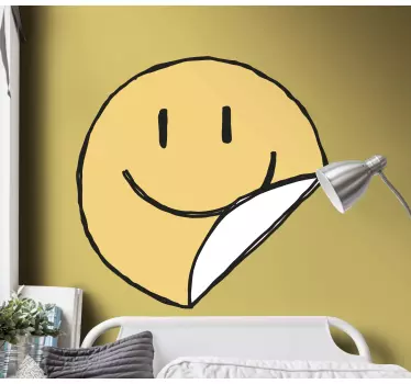 Yellow smile crayon face border sticker - TenStickers