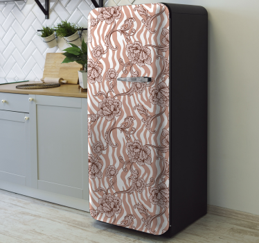 Zebra print and ornamental flowers coral  fridge decals - TenStickers