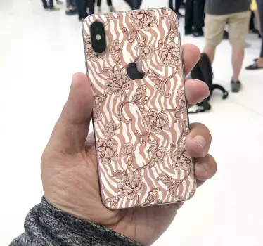 Zebra print and ornamental flowers coral iPhone decal - TenStickers