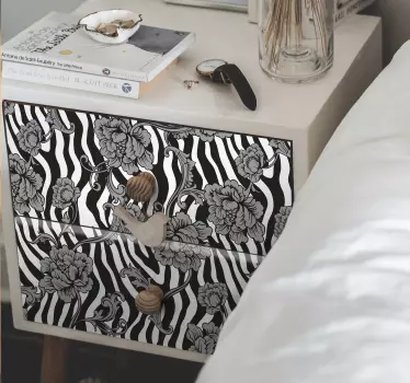 Zebra print and ornamental flowers  furniture sticker - TenStickers