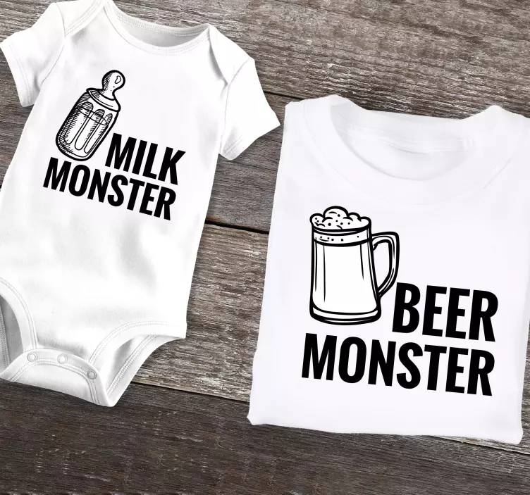 Beer and milk monster Father and son shirt - TenStickers
