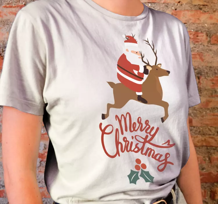 Santa claus with reindeer Christmas shirt - TenStickers