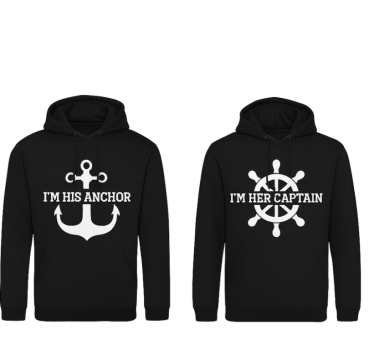 Couple t-shirts captain and anchor design - TenStickers
