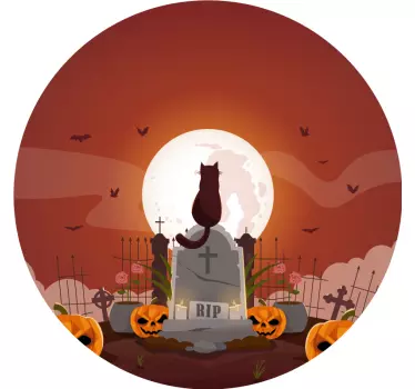 Black cat at graveyard Halloween t-shirt - TenStickers