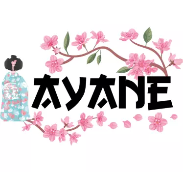 T-shirt with name cherry blossom kokeshi - TenStickers