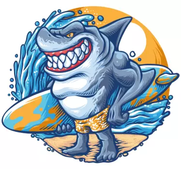 Surfboard shark cartoon  t-shirt - TenStickers