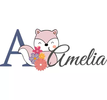 Floral initial fox baby t-shirt - TenStickers