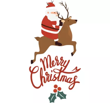 Santa claus with reindeer design christmas tee shirts - TenStickers