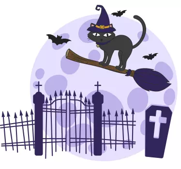 Cat on broomstick ride Halloween t-shirt - TenStickers