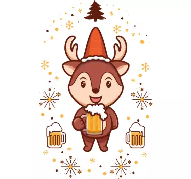 Crazy Reindeer with lots of beers christmas tee shirts - TenStickers