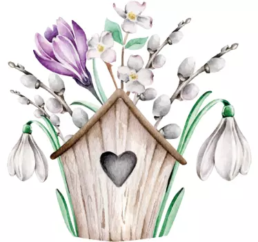 Mother and daughter t-shirt spring floral birdhouse - TenStickers