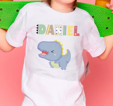 Baby dinosaur with custom name Kids shirt - TenStickers