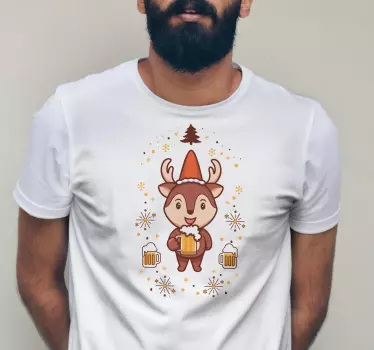 Crazy Reindeer with lots of beers christmas tee shirts - TenStickers