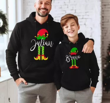 Personalised elf family festive name matching hoodie - TenStickers
