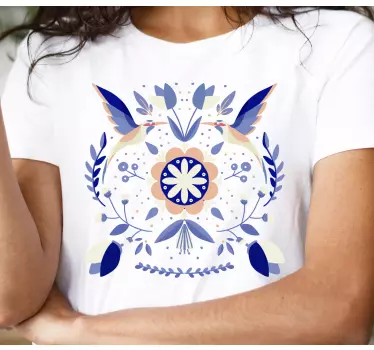 Floral bird motif t-shirt - TenStickers