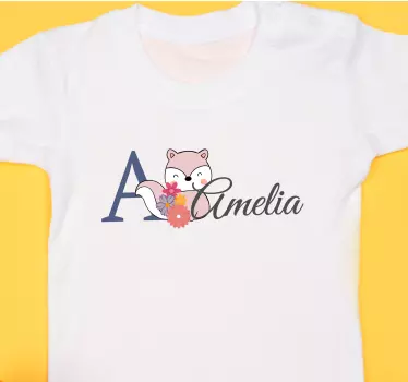 Floral initial fox baby t-shirt - TenStickers